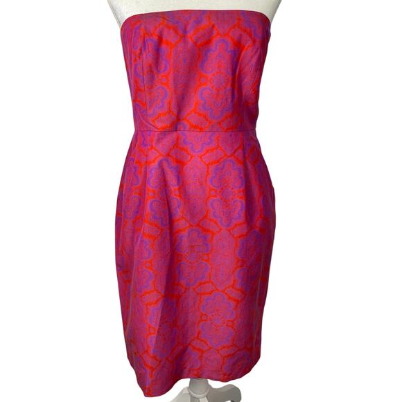 NWT, J.Crew, Size 6, Red & Purple Strapless Midi Dress, Silk Blend, Supportive - Picture 1 of 9